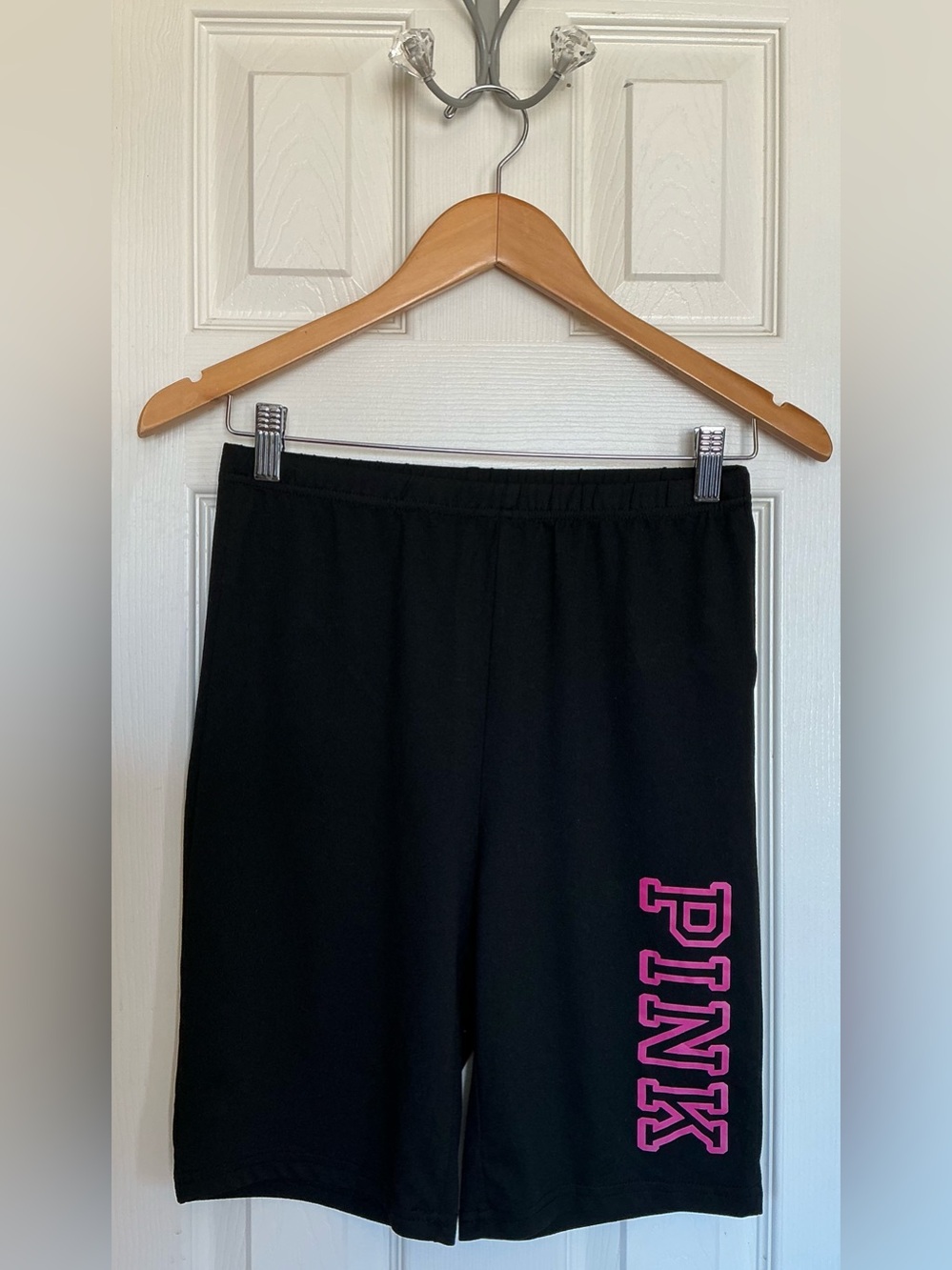 PINK Victoria's Secret Black Bike Shorts with PINK Side Logo. Size Medium Y2K